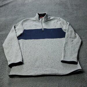 IZOD Pullover Sweater Mens Size L Large Zip Up Gray Blue